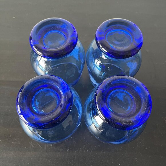 Vintage Cobalt Blue Etched Crystal Tumbler Glasses Set of 4 Grapes & Leaves - Picture 7 of 7